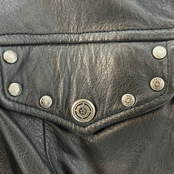 HARLEY DAVIDSON Women Black LEATHER Flaming Sleeve JACKET Stud MEDIUM Biker Babe - Picture 6 of 16